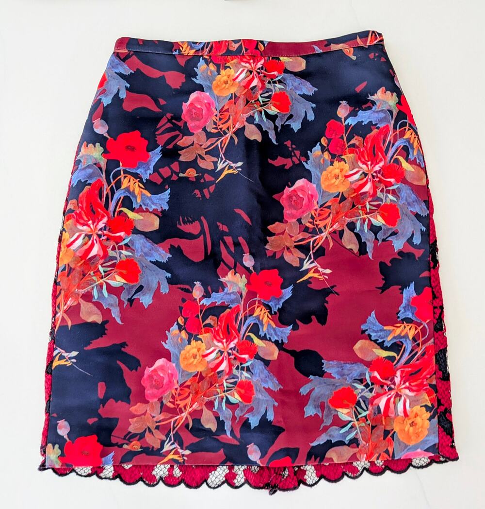 Anthropologie Leifsdottir Floral Lace Mini Skirt Navy Red Pink Women Size 8 EUC
